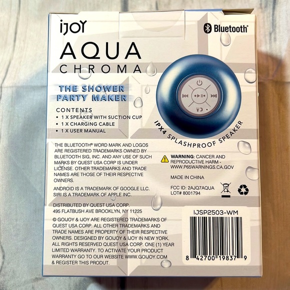 ijoy Aqua Chroma Bluetooth Wireless Splashproof Speaker - Picture 3 of 9